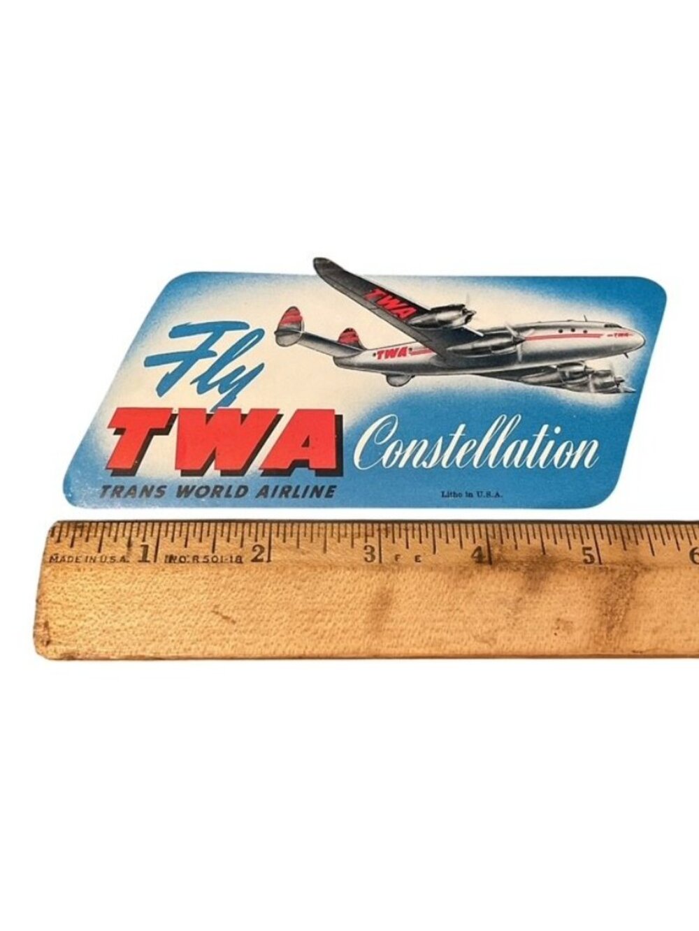 Vintage 1949 Fly TWA Trans World Airline Constellation 6" Baggage Sticker B